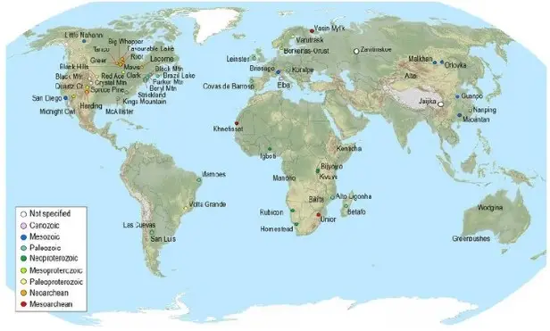 Distribución mundial de pegmatitas LCT. Tomado de Elwardany(2021).